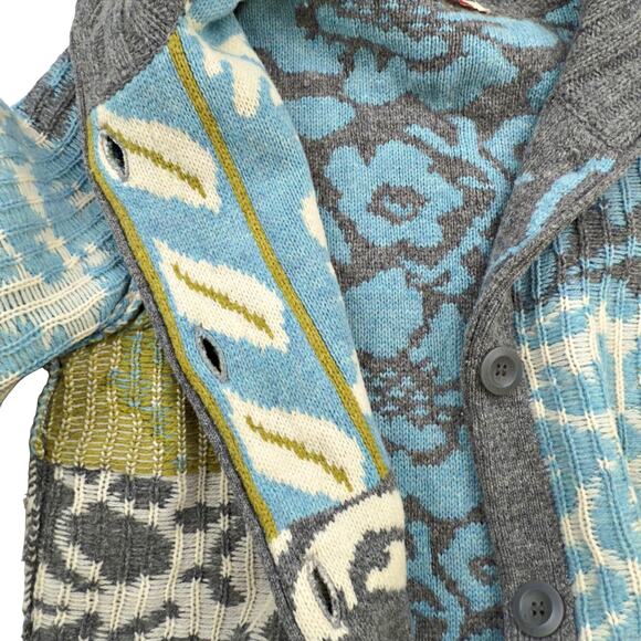 Sundance Lambswool Sweater Womens MED Button Front Long Duster Artsy Patchwork - Picture 6 of 8